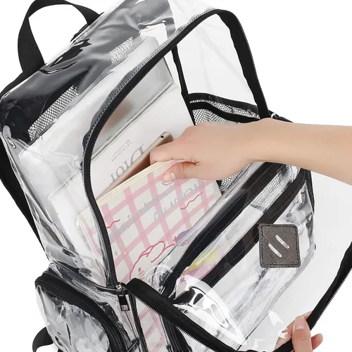Miniatura 3 de Fuyicat Mochila transparente resistente para niñas, niños, mujeres y hombres, mochila escolar transparente de PVC transparente (negro)