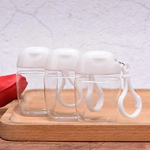 Miniatura 5 de 10 botellas vacías transparentes de 1 onza y 1.0 fl oz para desinfectante de manos, soporte de viaje, gancho para llavero, tapa abatible blanca