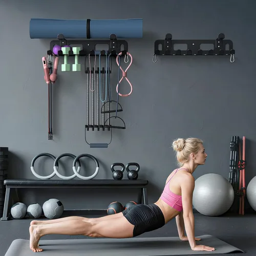 Miniatura 7 de KHAMAL Multi-Purpose Gym Equipment Storage Rack for Resistance Bands - Gym Wall Storage for Exercise Bands, Yoga mat, Jump Ropes, Weight Belts, Negro
