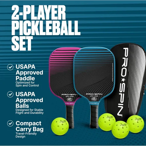 Miniatura 2 de PRO-SPIN Paletas de pickleball de fibra de carbono, juego de 2 con bolas para interiores y exteriores, bolsa o 1 paquete con cubierta, regalo
