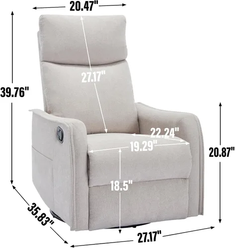 Miniatura 9 de PELUMY Silla Reclinable Mecedora Giratoria 360 para Adultos, Silla Mecedora de Guardería con Calor y Masaje, Silla Reclinable Deslizante para Beige