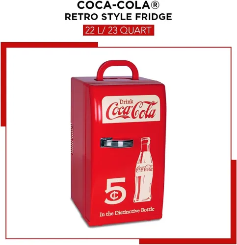 Miniatura 2 de Mini Refrigerador Coca Cola – Refrigerador de 18 Latas para Dormitorio, Oficina, Enfriador de Bebidas Portátil de Mesa, Refrigerador de 12V 110V