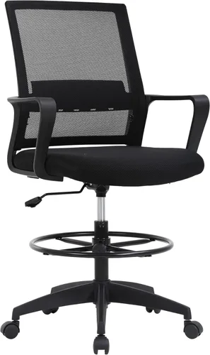 BestOffice Silla de dibujo alta silla de oficina ajustable giratoria de malla con soporte lumbar, brazos reposapiés, respaldo medio para adultos,