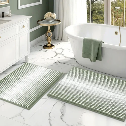 Miniatura 122 de BSICPRO Juegos de Alfombras y Tapetes para Baño, Juego de Alfombra de Baño de Felpilla Gruesa Absorbente de 2 Piezas Antideslizante, Tapetes Suaves
