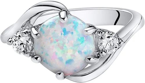 Miniatura 3 de Anillo de ópalo creado, plata esterlina con 3 gemas, 1.75 quilates, tamaños 5 a 9.