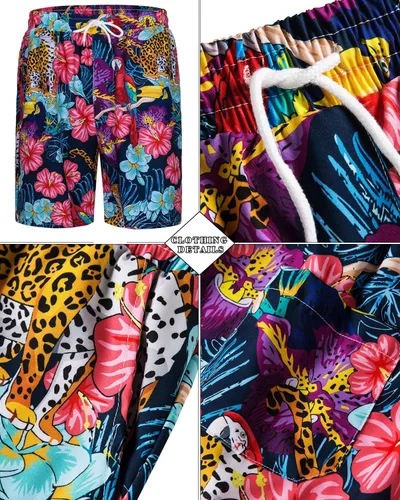 Miniatura 24 de TUNEVUSE Conjunto de camisas y pantalones cortos hawaianos para hombre, 2 piezas, trajes de playa con estampado de flores, traje tropical de verano