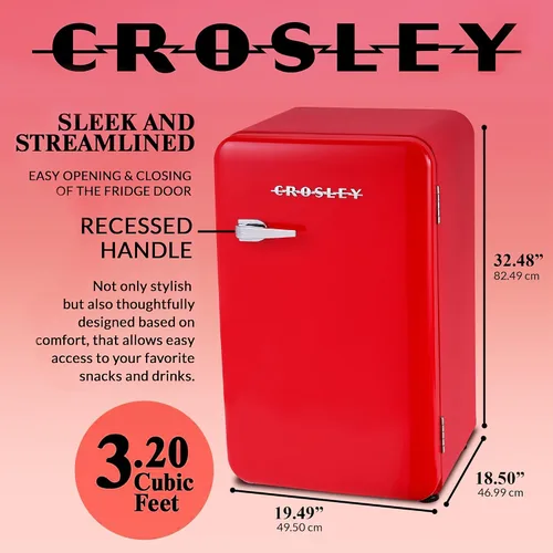 Miniatura 5 de Crosley Mini refrigerador retro de 3.2 pies cúbicos rojo vivo sin congelador, refrigerador compacto para dormitorio, garaje, oficina debajo