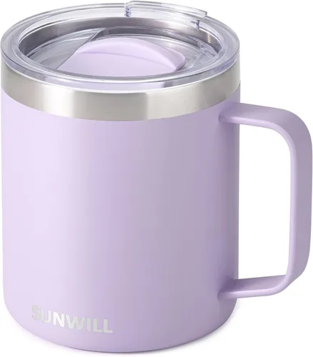Miniatura 8 de SUNWILL - Taza de café de viaje con tapa, taza aislada con asa, taza de acero inoxidable de 14 oz para acampar, oficina, hogar, recubrimiento