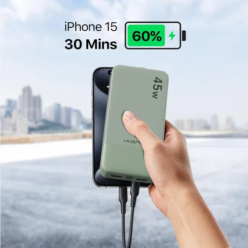 Miniatura 3 de JUOVI J2621 Banco de Energía Cargador Portátil 20000mAh 45W, Paquete de Batería de Carga Rápida PD3.0 QC 4.0 con Pantalla LED, 2 USB-C, 2 USB-A