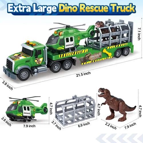 Miniatura 7 de SpringFlower Carrier Dino Truck Juguetes para Niños, Juguete de Camión Semi de 24" con Helicóptero y Juguete de Dinosaurio con Luces, Sonidos
