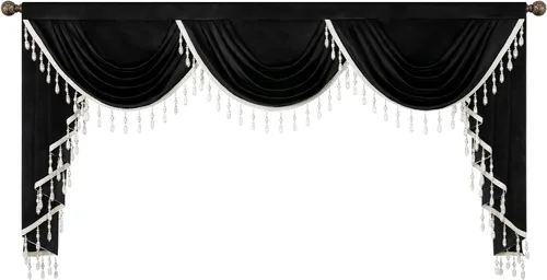 Miniatura 76 de VOGOL Cenefa de cortinas de terciopelo grueso para dormitorio, cenefas de cascada de lujo con aislamiento térmico dorado para sala de estar formal