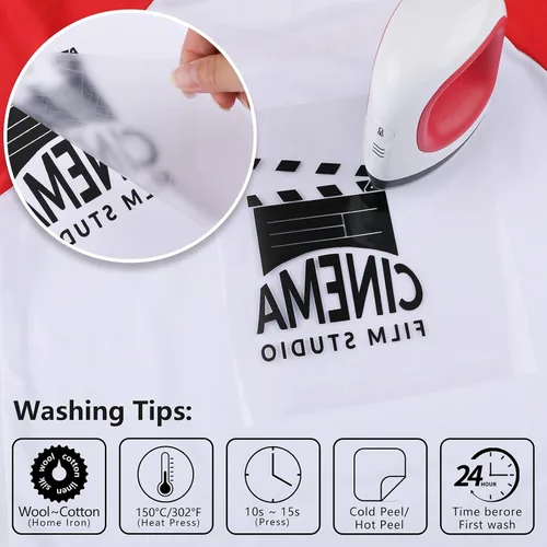 Miniatura 5 de CAREGY Vinilo de transferencia de calor HTV para planchar en camisetas de 12 x 10 pulgadas, 16 hojas (blanco y negro)