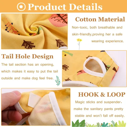 Miniatura 3 de QBLEEV Pañales para perras, bragas sanitarias lavables con tirantes ajustables, pañales reutilizables para cachorros, lindas bragas de período