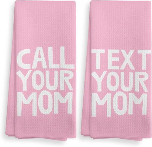 Miniatura 10 de Juego de 2 toallas de baño con texto en inglés "Call Your Mom" con texto en inglés "Call Your Mom", para dormitorio universitario, regalos de Blanco