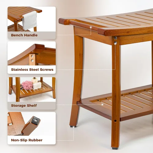 Miniatura 5 de Utoplike Banco de ducha de bambú con almacenamiento, taburete de ducha de madera con asas, asiento de baño para toallas, spa, ducha