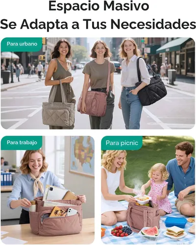 Miniatura 6 de BAGSMART Bolsa de Almuerzo para Mujer, Bolsa de Almuerzo Grande con Aislamiento, Bolsa de Mano Acolchada con Múltiples Bolsillos para Trabajo, Aire