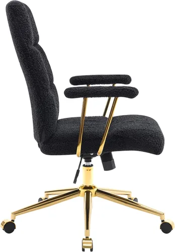 Miniatura 7 de Elegante silla de oficina negra y dorada con tela texturizada Boucle, moderna silla de escritorio con asiento acolchado, altura ajustable con base