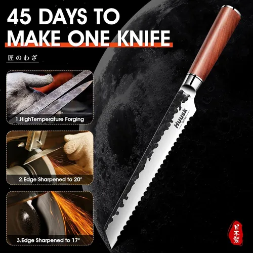 Miniatura 5 de Huusk Cuchillo de Pan Dentado de 8 pulgadas, Cuchillo de Pan Japonés de Acero al Carbono Mejorado, Cuchillos para Rebanar Pan para Cortar Pan