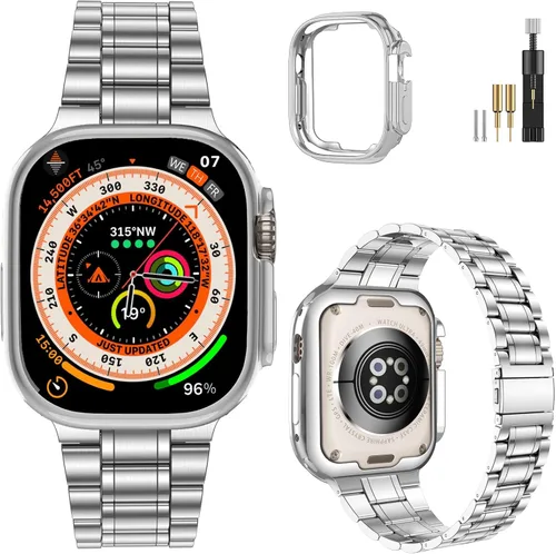 Miniatura 18 de MioHHR - Correa de acero inoxidable sólida compatible con Apple Watch de 1.5 pulgadas (Series 3/2/1) 1.6 pulgadas (Series SE/6/5/4) 1.61 pulgadas