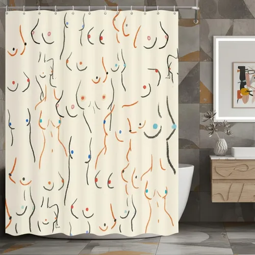 Miniatura 7 de JAWO Divertida cortina de ducha para baño, diseño de pechos divertidos, cuerpo femenino, divertido juego de cortinas de ducha de tela artística