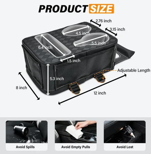 Miniatura 6 de Portavasos de Consola Central, Caja de Almacenamiento Universal para Reposabrazos de Automóvil con Portabotellas y Ranura para Pañuelos y Bolsillos