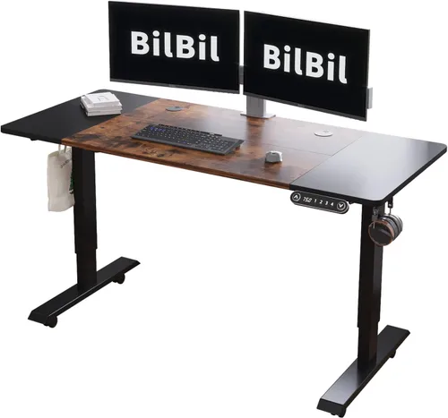 Miniatura 10 de BilBil - Escritorio eléctrico de pie de 48 x 24 pulgadas, de altura ajustable, para oficina en casa con 4 ajustes preestablecidos de memoria Roble