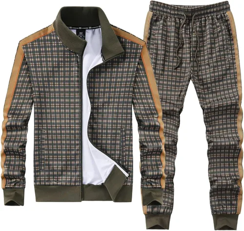 Miniatura 3 de ANOTWENER Trajes deportivos de 2 piezas para hombre, cuello alto, manga larga con bolsillos laterales dobles, chaqueta y pantalones deportivos