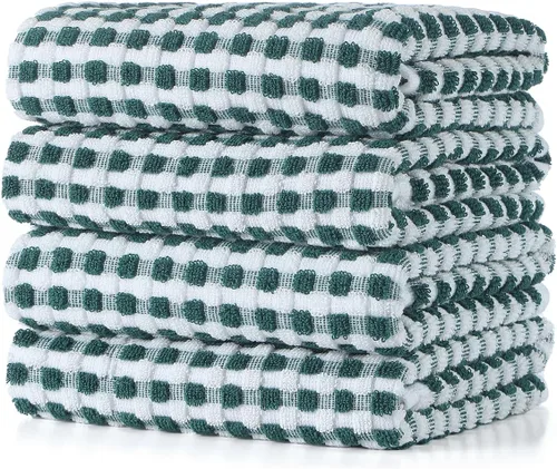 Miniatura 21 de SALAS Paños de cocina de algodón para secar platos de cocina, toallas de cocina de rizo de celosía, paños de cocina altamente absorbentes con lazo