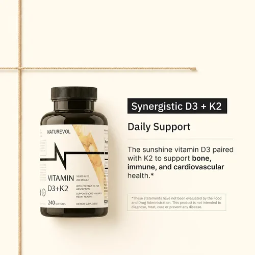 Miniatura 3 de Vitamina D3 10,000 UI + K2 200mcg, con aceite de coco, 240 cápsulas blandas Extra Strength Vitamin D & K Complex • High Absorption Formula • One