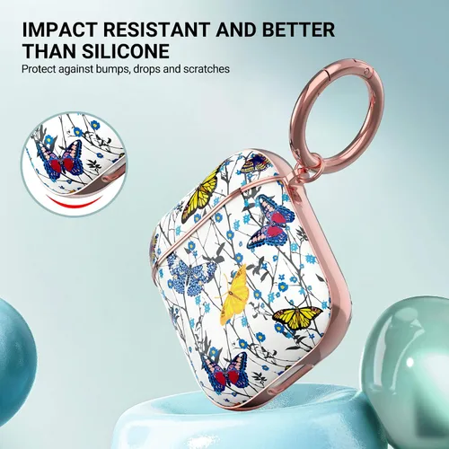 Miniatura 2 de ULAK Funda para AirPods 1 y 2, diseño elegante para AirPods para mujeres y niñas, bonito patrón de mariposa, funda protectora a prueba de golpes