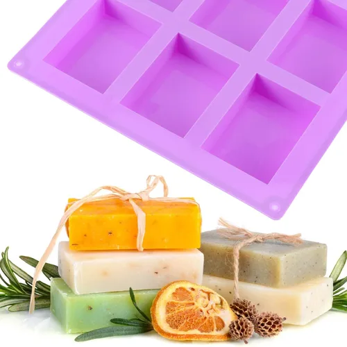 Miniatura 6 de KINJOEK 9 paquetes de 54 moldes rectangulares de silicona para jabón, moldes de silicona morada para hacer jabón a granel, moldes para hornear Morado