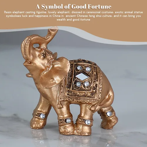 Miniatura 7 de Elephant Decor for Home, Golden Resin Elephant Statue, 3.5 Inch Feng Shui Figurine for Office Desk & Shelf