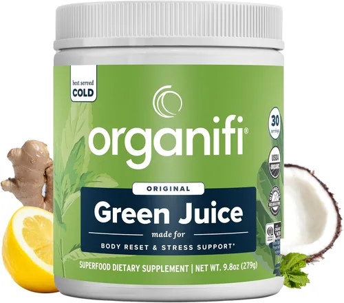 Suplemento para comidas Green Juice (9,5 oz) 30 días de suministro, por Organifi Polvo ecológico vegano por Organifi, 1