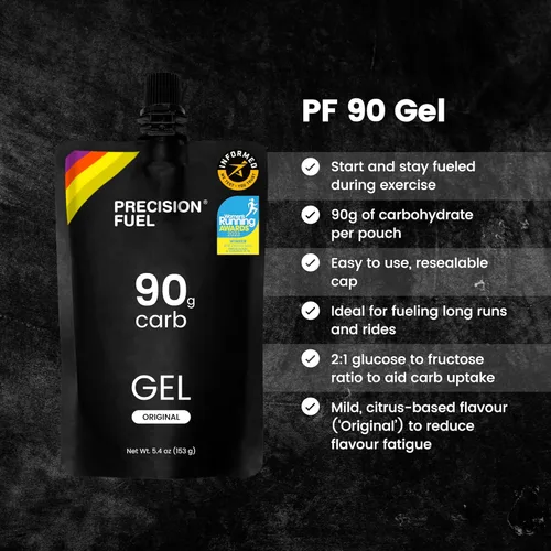 Miniatura 5 de Geles de Energía Precision Fuel PF90 - Geles de Sabor Suave para Corredores de Resistencia, 90g de Carbohidratos, Fáciles de Digerir, Perfectos