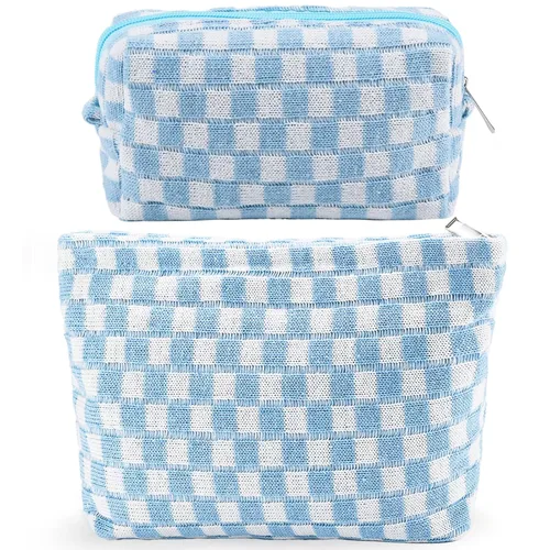 Miniatura 15 de ZLFSRQ Bolsa de maquillaje a cuadros para mujer, grande y pequeña, juego de bolsa de cosméticos a cuadros, bolsas de aseo de viaje, bolsa de Cuadros