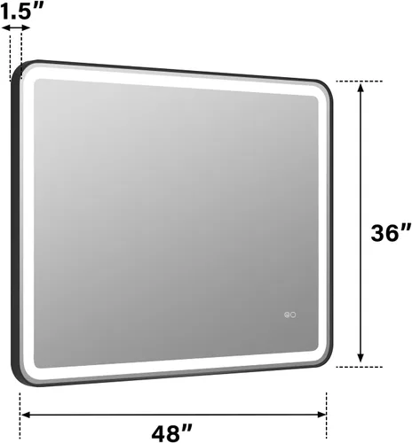 Miniatura 8 de WELLFOR Espejo LED enmarcado de 48 pulgadas de ancho x 36 pulgadas de largo, espejo rectangular de esquina redondeada de metal con luces para baño