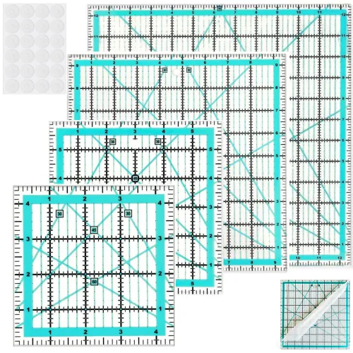 Reglas de acolchado, 4 plantillas cuadradas de acolchado (4.5 x 4.5 pulgadas, 6 x 6 pulgadas, 9.5 x 9.5 pulgadas, 12.5 x 12.5 pulgadas), regla de