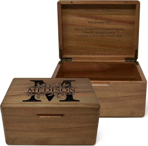 Miniatura 48 de Caja de madera grabada personalizada grande – Caja de recuerdo de madera de acacia con mensaje oculto personalizado, cajas de memoria de nogal