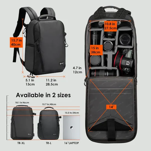 Miniatura 9 de TARION Mochila para cámara Slim Photography - Bolsa compacta para cámara réflex digital de 12.5 L con acceso lateral compartimento para laptop de 14