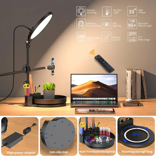 Miniatura 8 de Iluminación de zoom brillante para computadora, iluminación de escritorio ajustable para videollamadas, anillo de luz de pantalla completa regulable