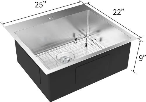 Miniatura 6 de Bonnlo Fregadero de cocina de 25 pulgadas de montaje superior, fregadero de cocina de estilo granja con protector de fregadero de calibre 18
