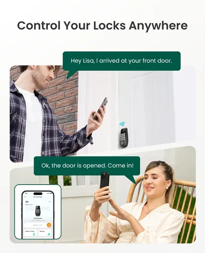 Miniatura 3 de DESLOC Cerradura inteligente C100 Plus, cerradura de puerta de entrada sin llave WiFi integrada con teclado y pantalla, cerrojo inteligente