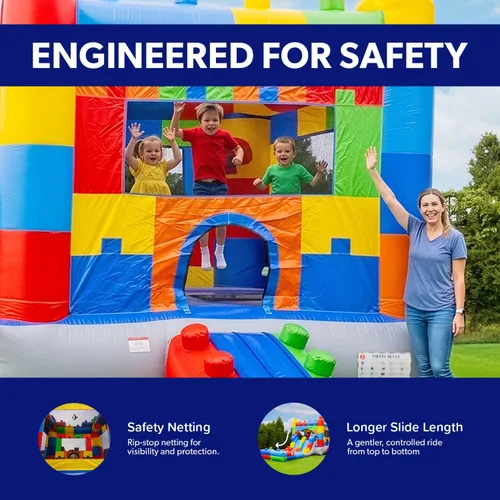 Miniatura 4 de HeroKiddo Block Party - Tobogán acuático inflable, ligero, de alta calidad, combo con piscina desmontable con soplador de aire, grado comercial