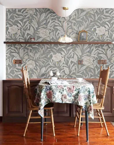 Miniatura 8 de CiCiwind Papel tapiz floral gris para despegar y pegar, hojas para decorar gabinetes, papel de contacto autoadhesivo extraíble para paredes que