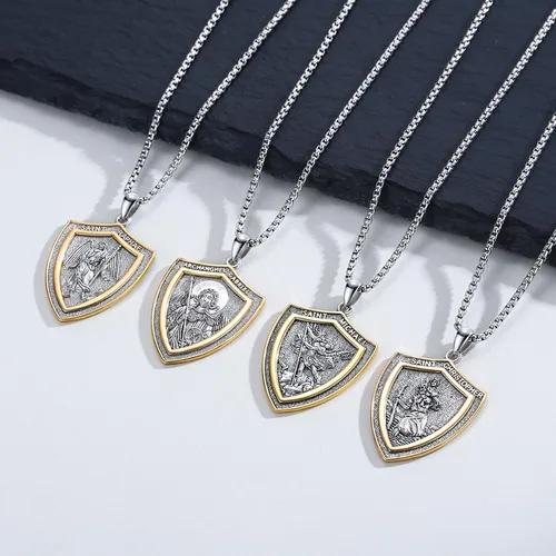 Miniatura 9 de Collar con colgante de plata de ley 925 con medalla de San Patrón, joyería religiosa para hombres y mujeres, con cadena de acero inoxidable 316L