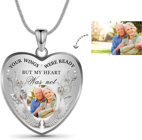 Miniatura 3 de Drawelry Collar conmemorativo personalizado con foto, dije personalizado con foto y alas de ángel, cadena de plata de ley con placa para mujeres