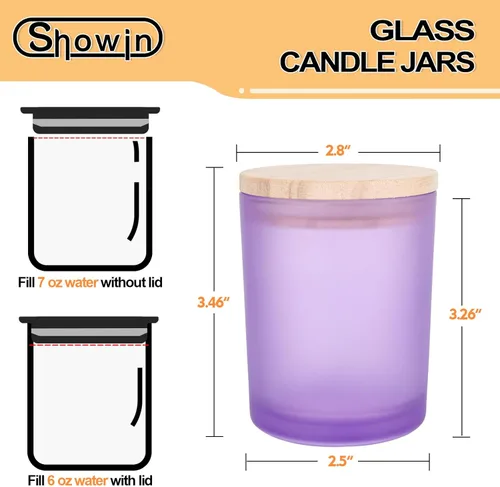 Miniatura 4 de SHOWIN Tarros Gruesos para Velas para Hacer Velas 16 Pzas, 7 OZ Tarros Vacíos con Tapas de Madera para Hacer Velas, Contenedor de Muestra, Morado