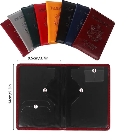 Miniatura 2 de Paquete de 8 soportes para pasaporte de viaje, fundas de pasaporte de cuero con ranura para tarjeta de vacunación, funda para pasaporte, protector
