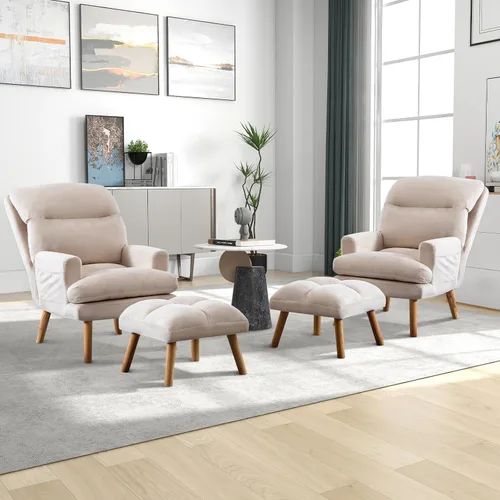 Miniatura 9 de CANMOV Silla decorativa moderna con otomana, sillón de tela suave con respaldo ajustable y bolsillos laterales, cómoda silla de descanso para sala