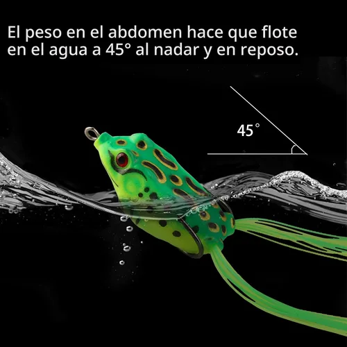 Miniatura 5 de 5 piezas de conjuntos de señuelos de rana de agua superior con caja de cebo, señuelos de pesca de rana rayada de agua superior, cebo suave